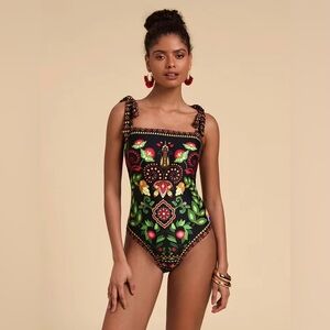 Bohemian high-end swimwear women's printed one-piece swimsuit with tie-up straps